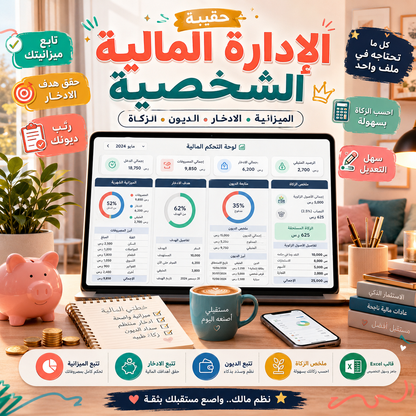 حقيبة الإدارة المالية الشخصية — الميزانية والادخار والديون والزكاة (Excel)