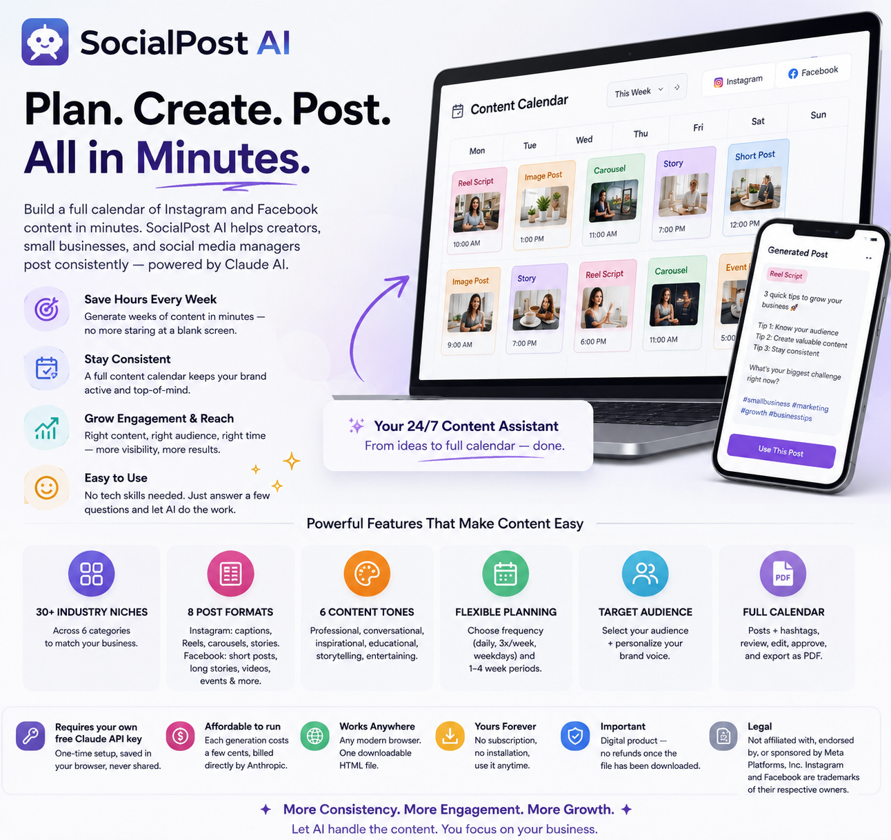 SocialPost AI — Content Generator for Instagram & Facebook