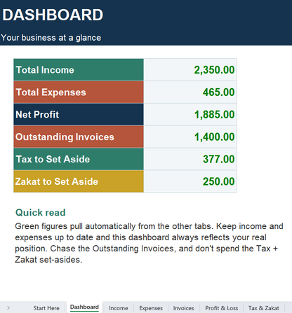 Freelancer & Small Business Finance Tracker (English) — Income, Expenses & Invoices (Excel)