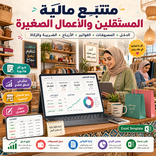 متتبّع مالية المستقلّين والأعمال الصغيرة — الدخل والمصروفات والفواتير (Excel)